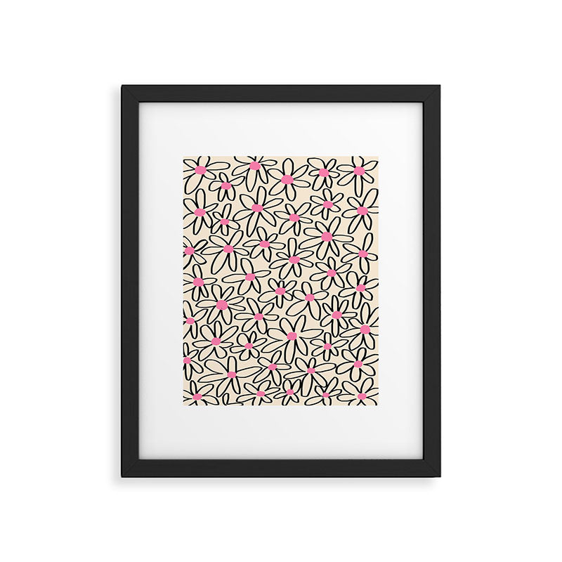 Joyful Flower Lines - b/w pink Framed Art Print Gallery Image 5