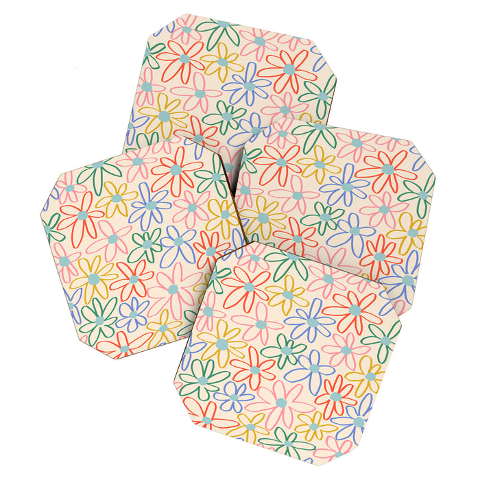 Joyful Flower Lines - rainbow Coaster Gallery Image 1