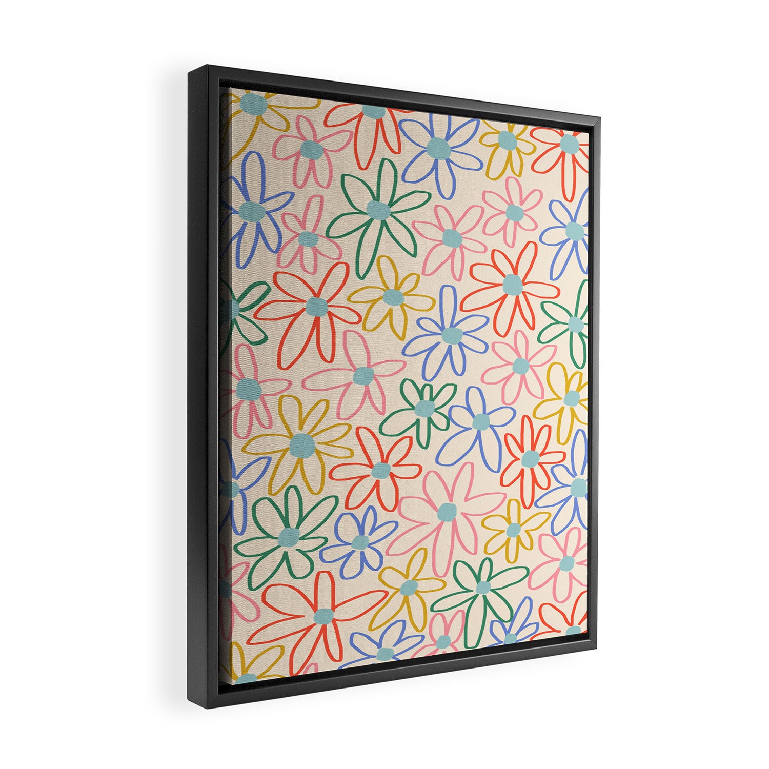 Joyful Flower Lines - rainbow Framed Canvas Print Gallery Image 2