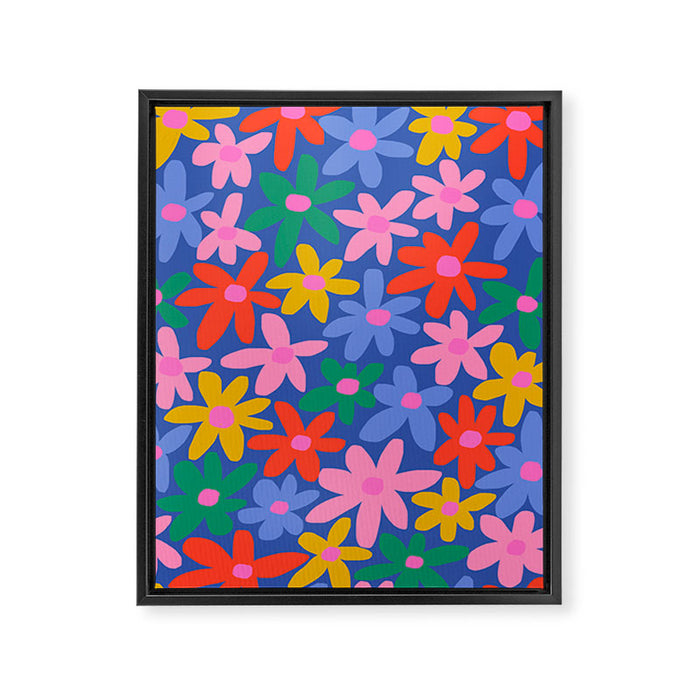 Joyful Flowers - blue Framed Canvas Print Gallery Image 1
