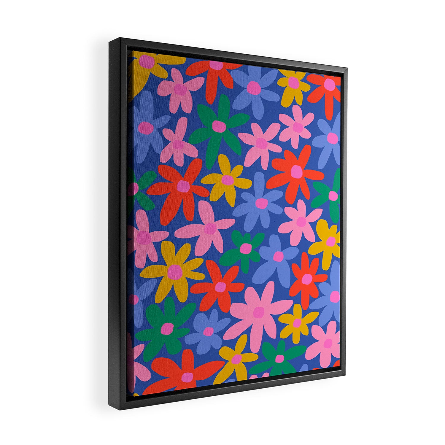 Joyful Flowers - blue Framed Canvas Print Gallery Image 2