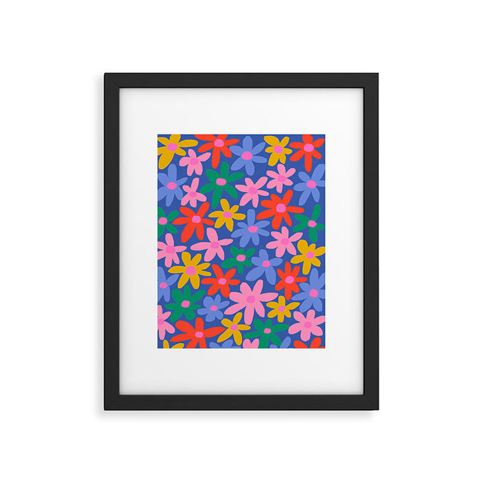 Joyful Flowers - blue Framed Art Print Gallery Image 1