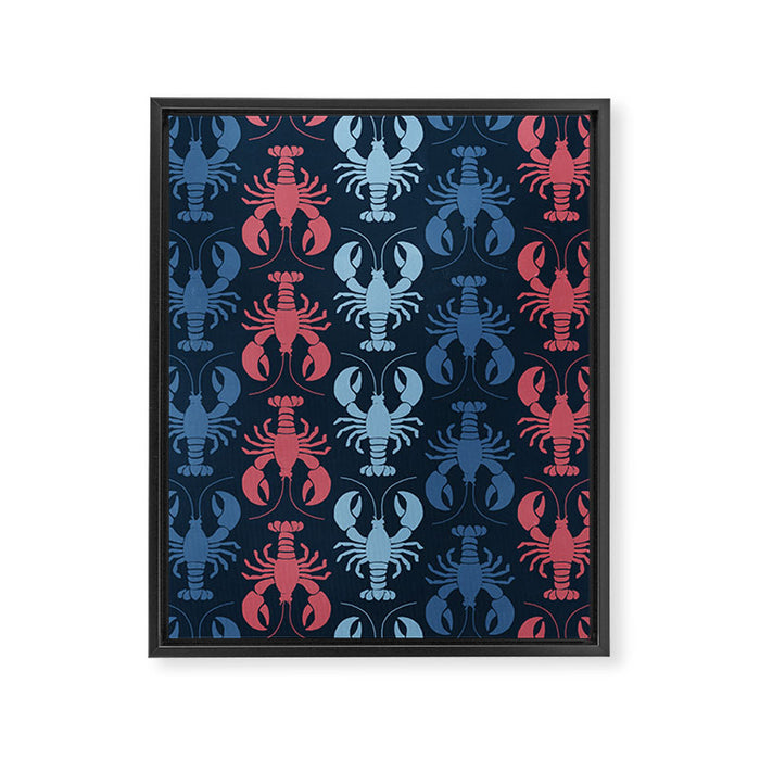 Lobster parade - navy Framed Canvas Print Gallery Image 1