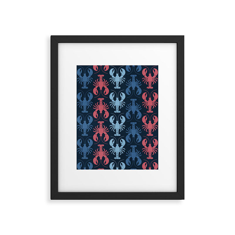 Lobster parade - navy Framed Art Print Gallery Image 5