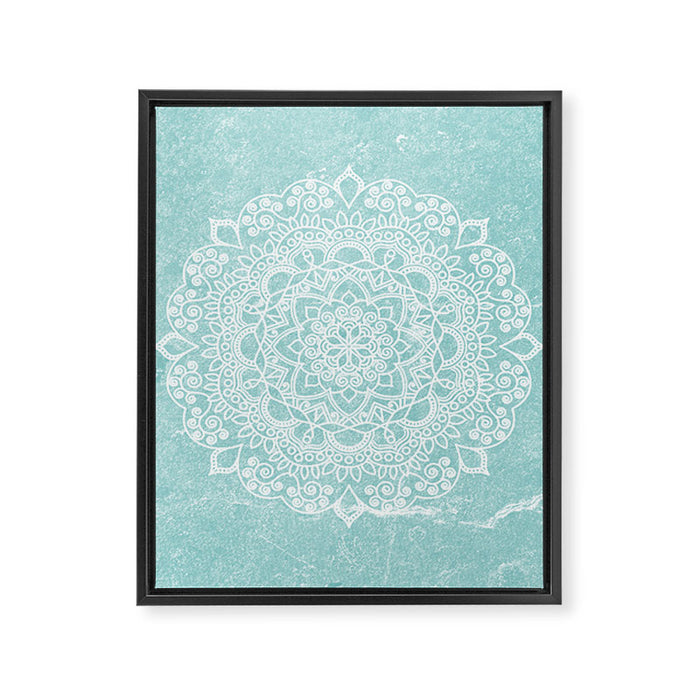 Mandala on concrete - teal Framed Canvas Print Gallery Image 1