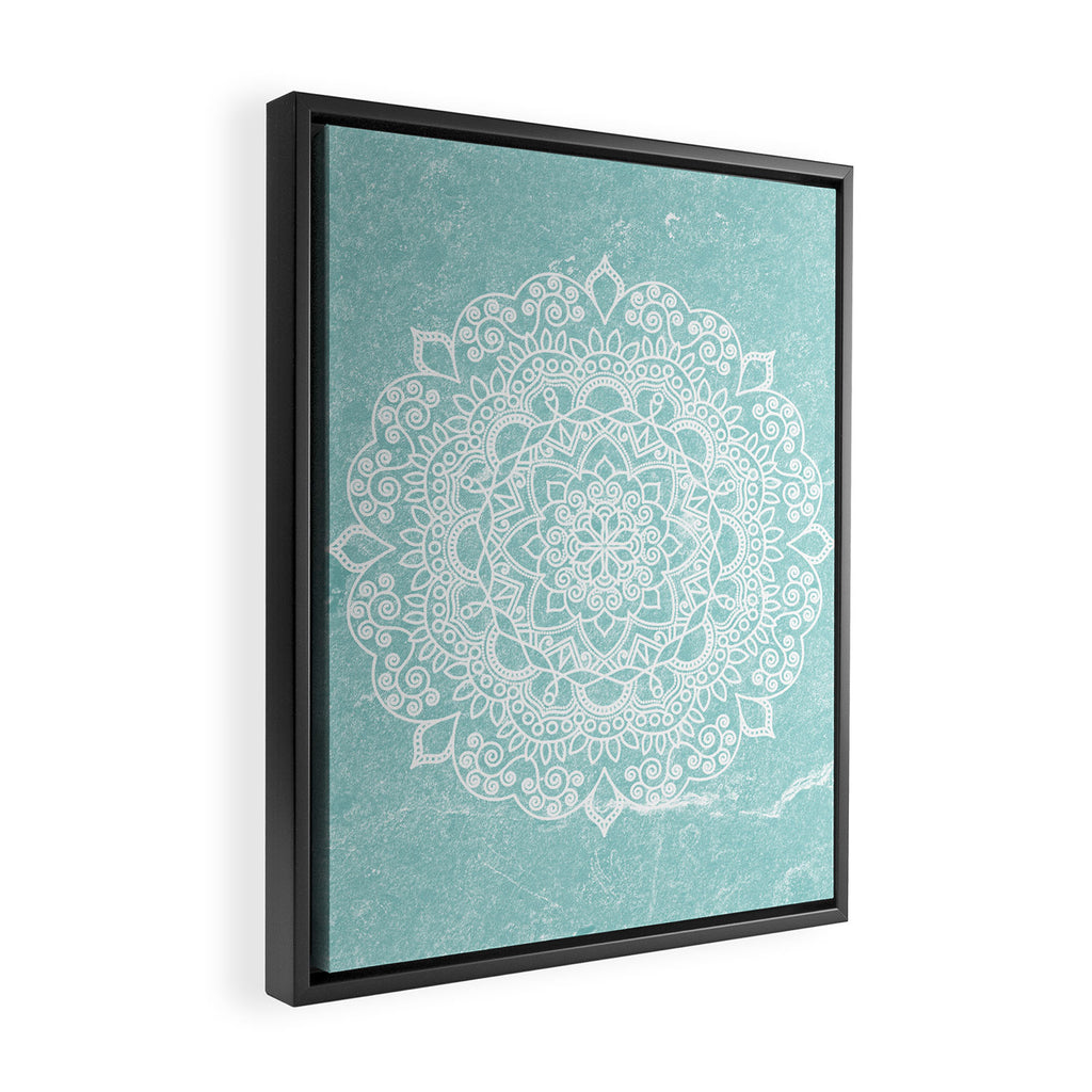 Mandala on concrete - teal Framed Canvas Print Gallery Image 2
