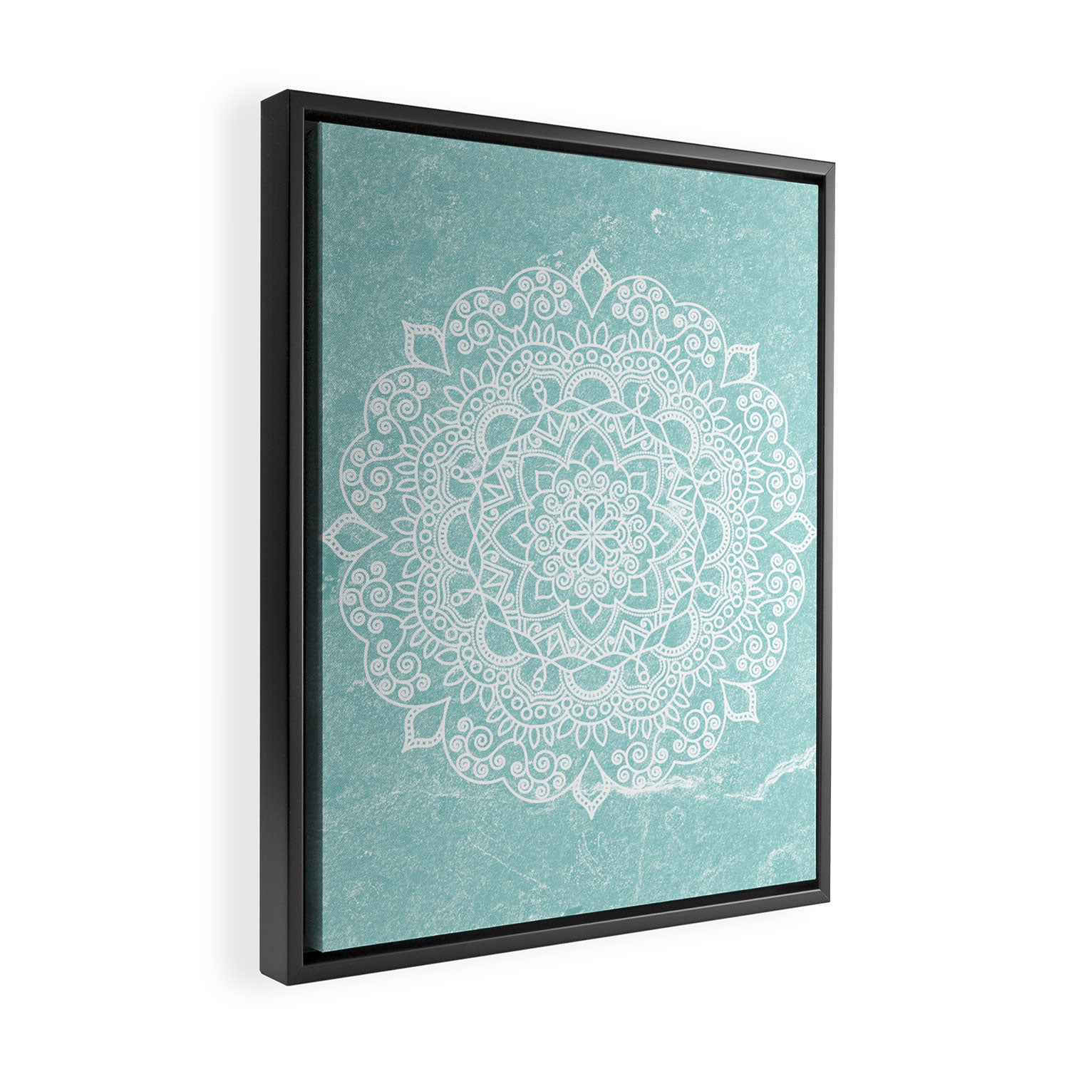 Mandala on concrete - teal Framed Canvas Print Gallery Image 2