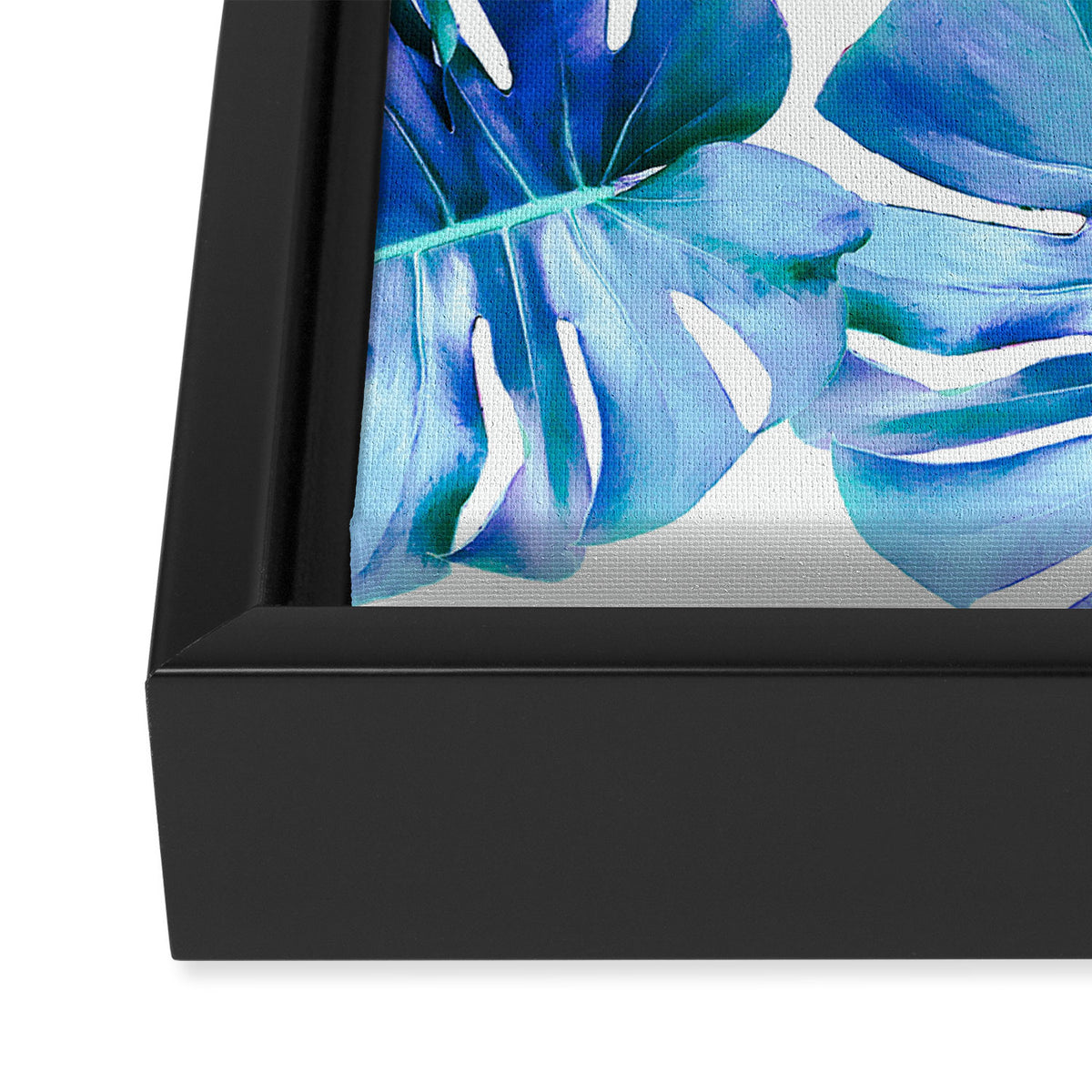 Monstera exotica - azure Framed Canvas Print Gallery Image 3