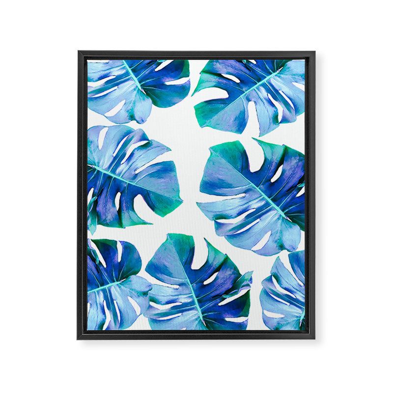 Monstera exotica - azure Framed Canvas Print Gallery Image 6