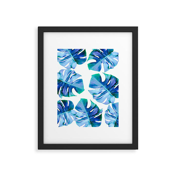 Monstera exotica - azure Framed Art Print Gallery Image 1