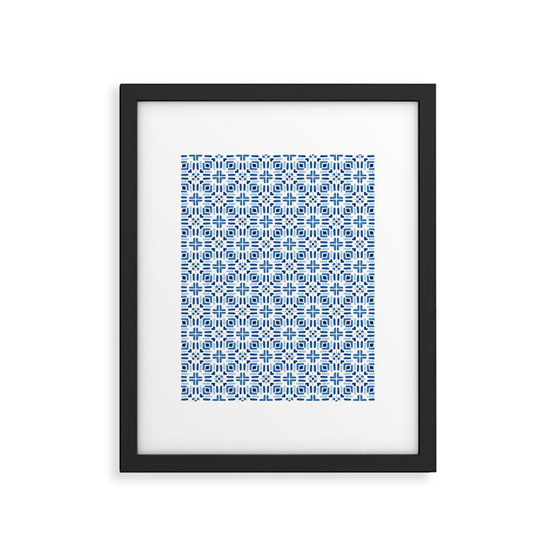 Moroccan patchwork tile - blue Framed Art Print Gallery Image 6