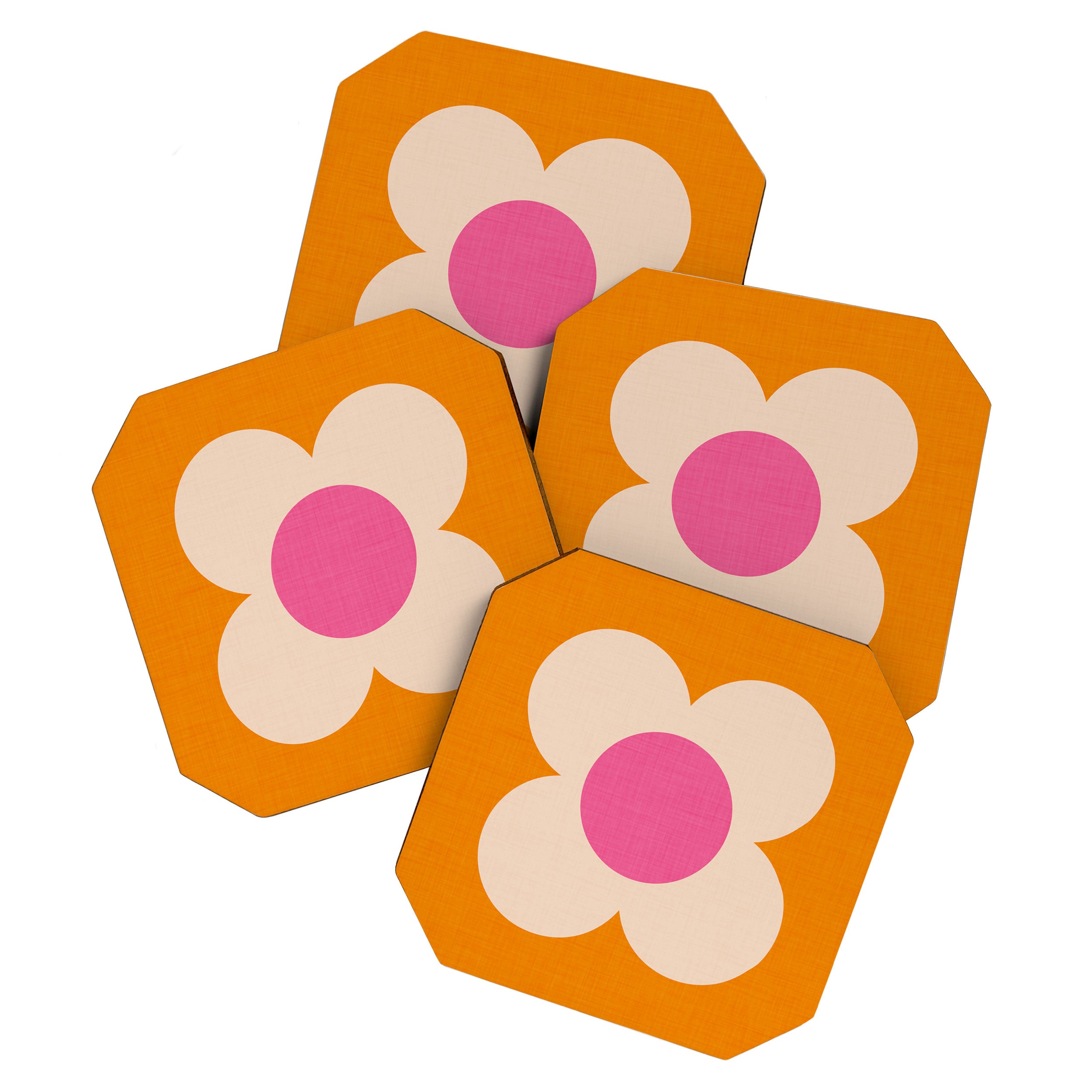 Retro Blossom - orange pink Coaster Gallery Image 1