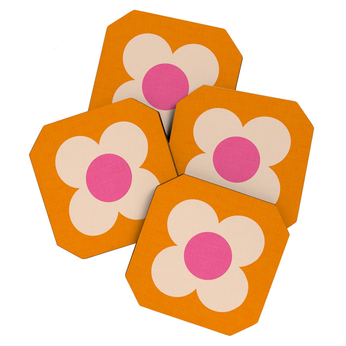Retro Blossom - orange pink Coaster Gallery Image 1