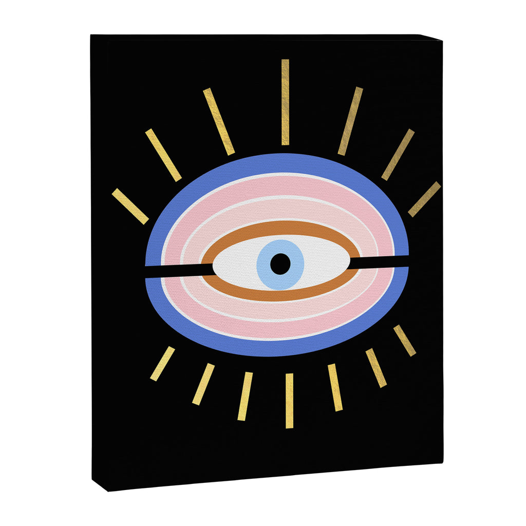 Retro evil eye - black & gold Canvas Print Gallery Image 8