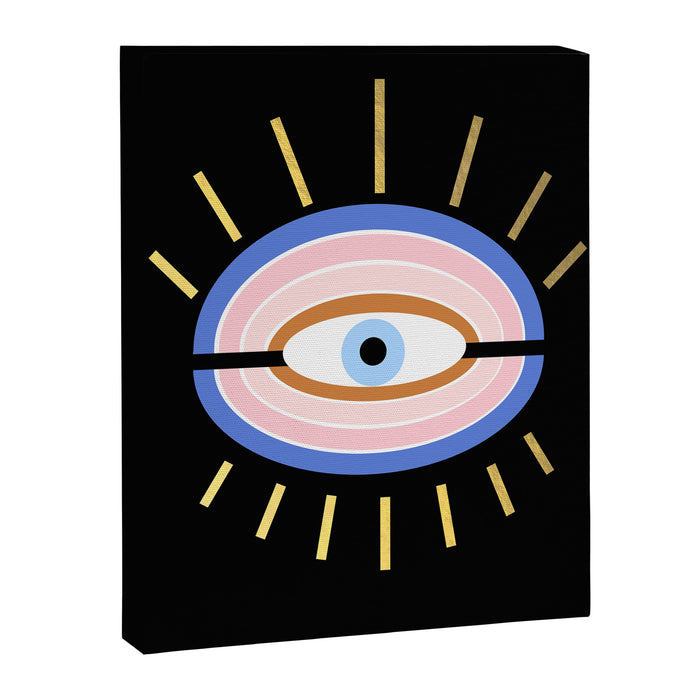 Retro evil eye - black & gold Canvas Print Gallery Image 1
