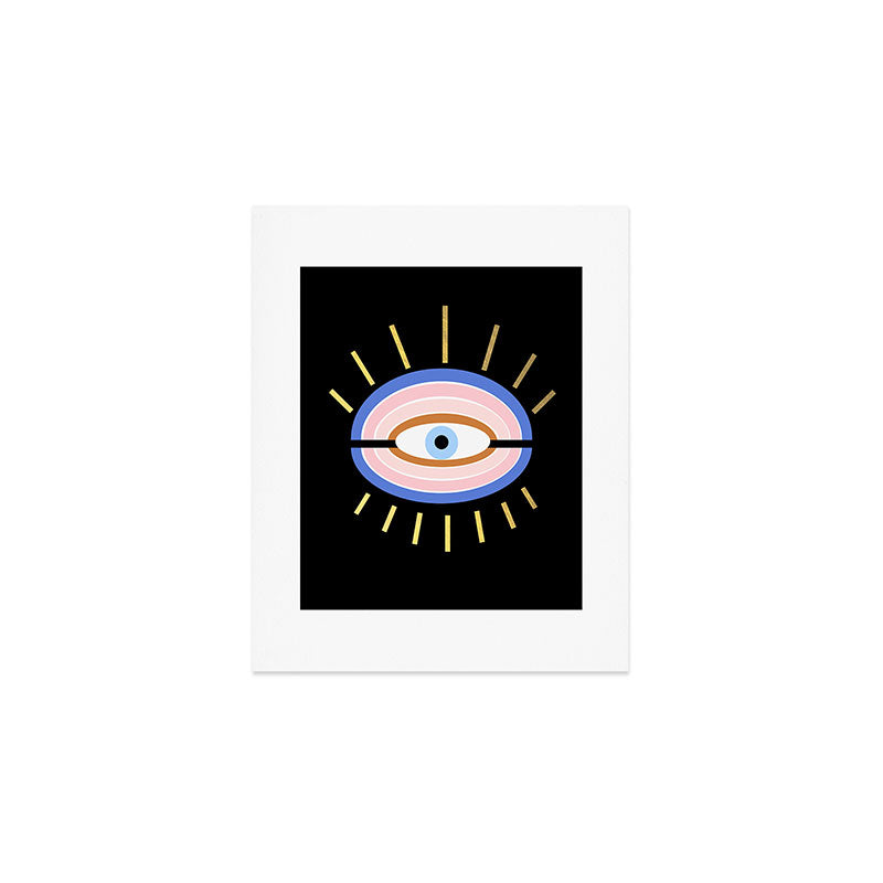 Retro evil eye - black & gold Art Print Gallery Image 1