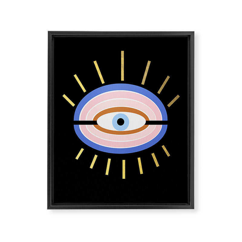 Retro evil eye - black & gold Framed Canvas Print Gallery Image 8