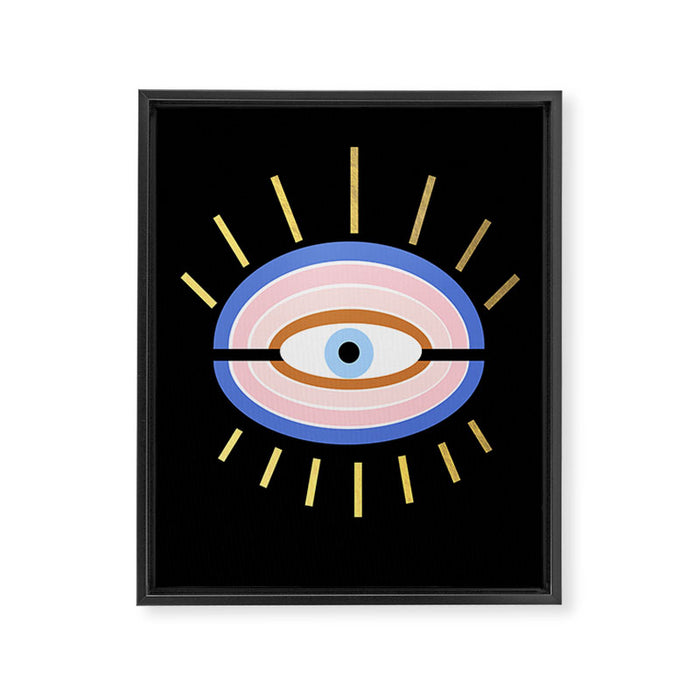Retro evil eye - black & gold Framed Canvas Print Gallery Image 1