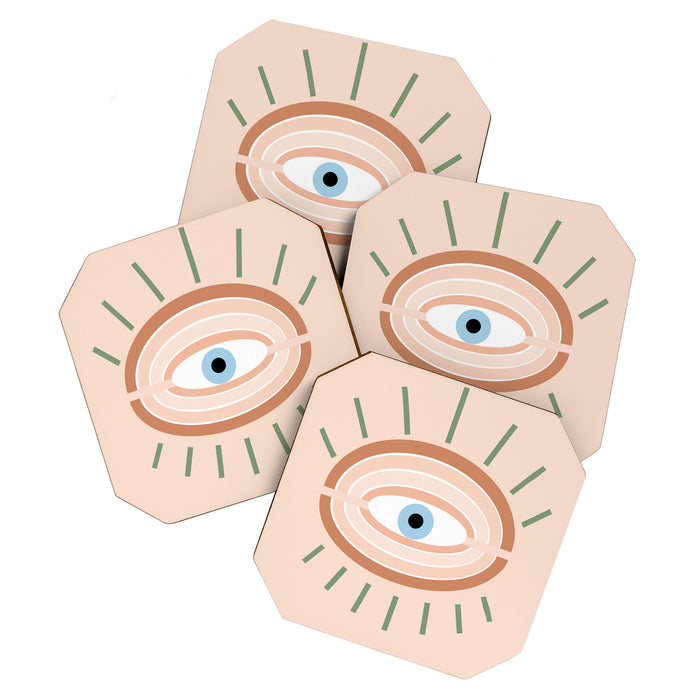 Retro evil eye - neutrals Coaster Gallery Image 1