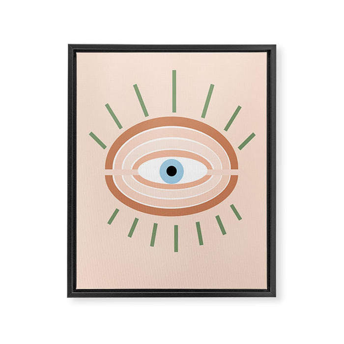 Retro evil eye - neutrals Framed Canvas Print Gallery Image 1