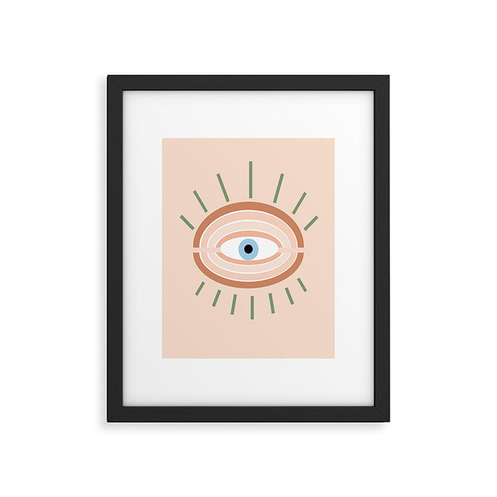 Retro evil eye - neutrals Framed Art Print Gallery Image 1