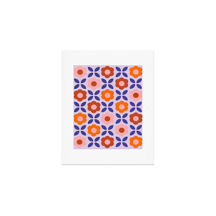 Retro Flower Pattern - orange periwinkle Art Print Gallery Image 1