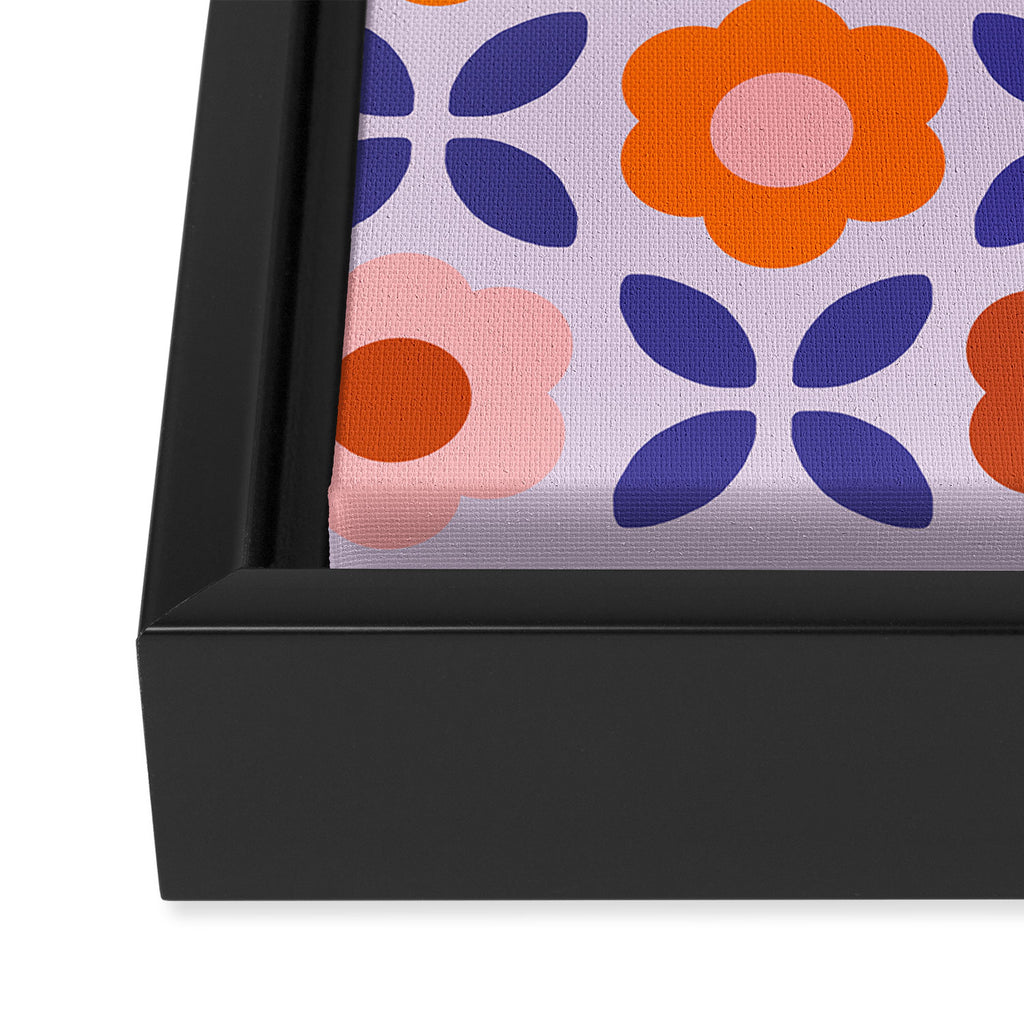 Retro Flower Pattern - orange periwinkle Framed Canvas Print Gallery Image 3