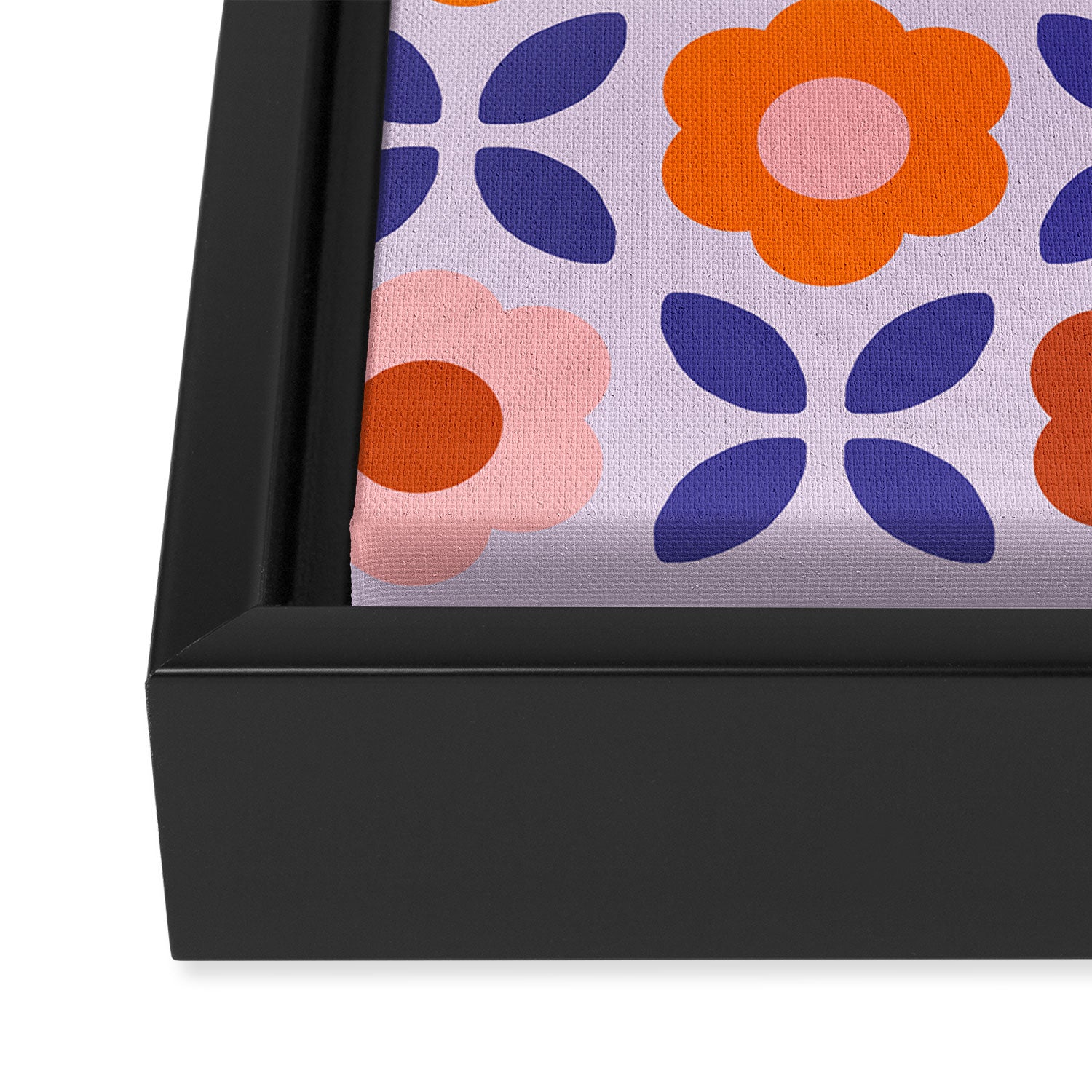 Retro Flower Pattern - orange periwinkle Framed Canvas Print Gallery Image 3