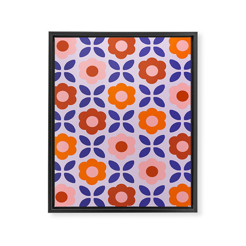 Retro Flower Pattern - orange periwinkle Framed Canvas Print Gallery Image 6