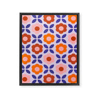 Retro Flower Pattern - orange periwinkle Framed Canvas Print Gallery Image 6
