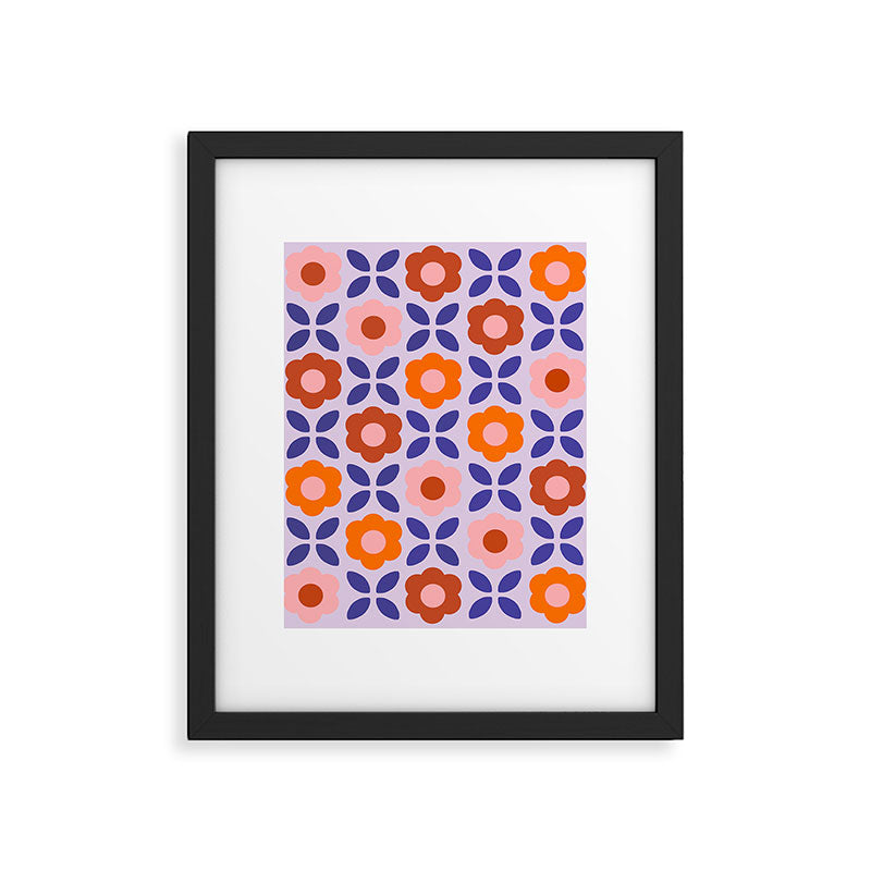 Retro Flower Pattern - orange periwinkle Framed Art Print Gallery Image 5
