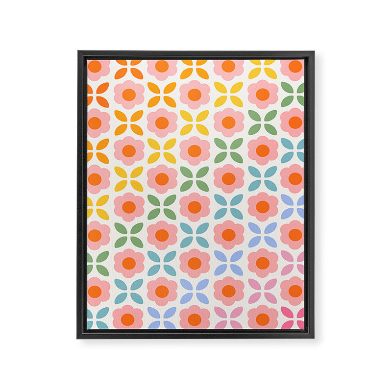 Retro Flower Pattern - rainbow Framed Canvas Print Gallery Image 6