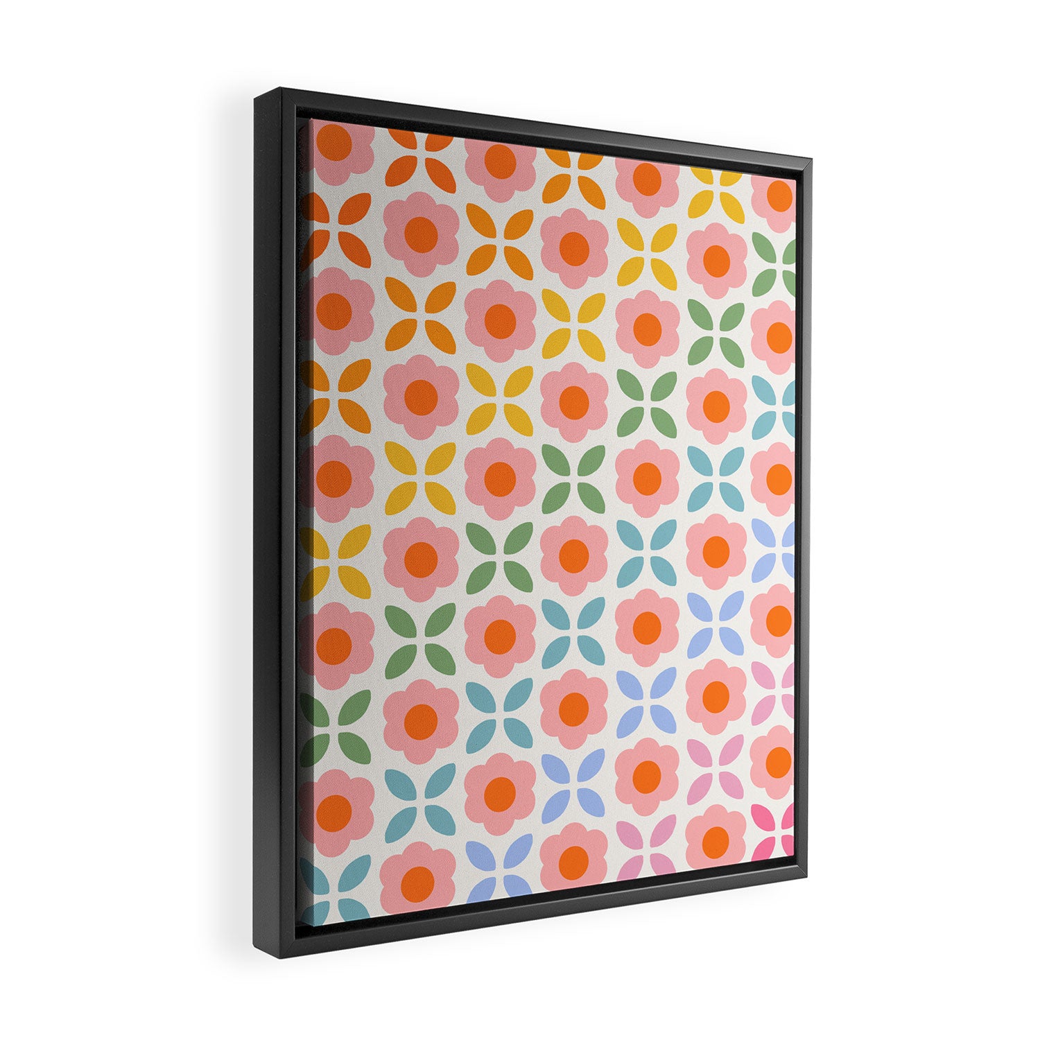Retro Flower Pattern - rainbow Framed Canvas Print Gallery Image 2