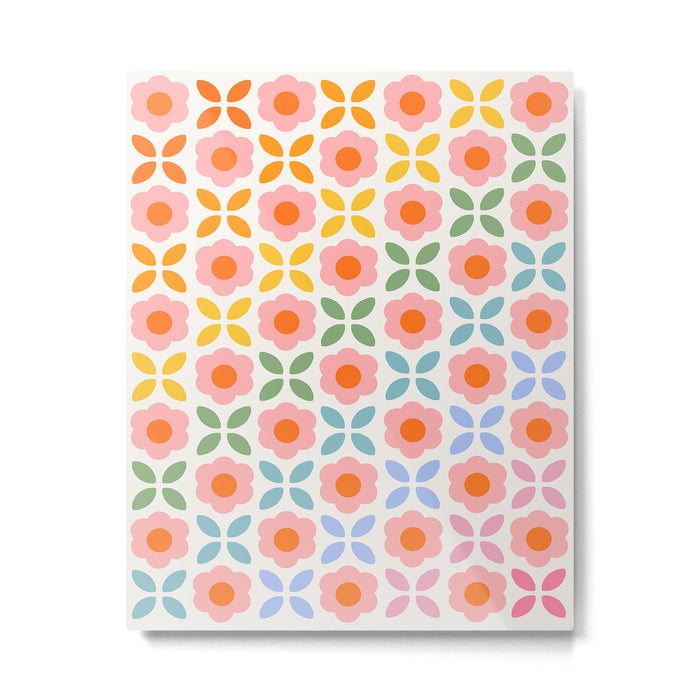 Retro Flower Pattern - rainbow Metal Print Gallery Image 1