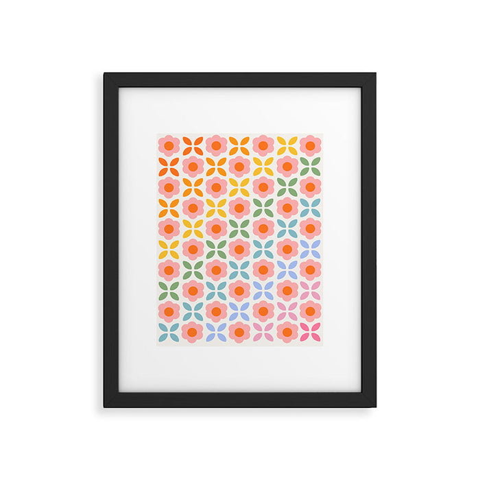 Retro Flower Pattern - rainbow Framed Art Print Gallery Image 1