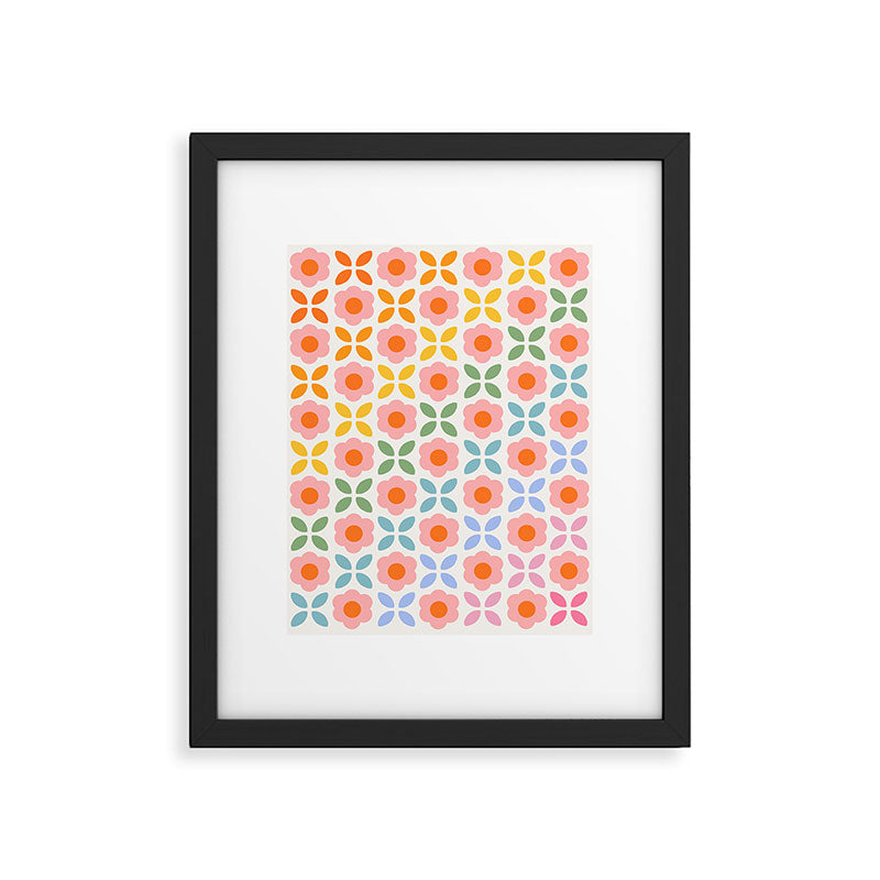 Retro Flower Pattern - rainbow Framed Art Print Gallery Image 5