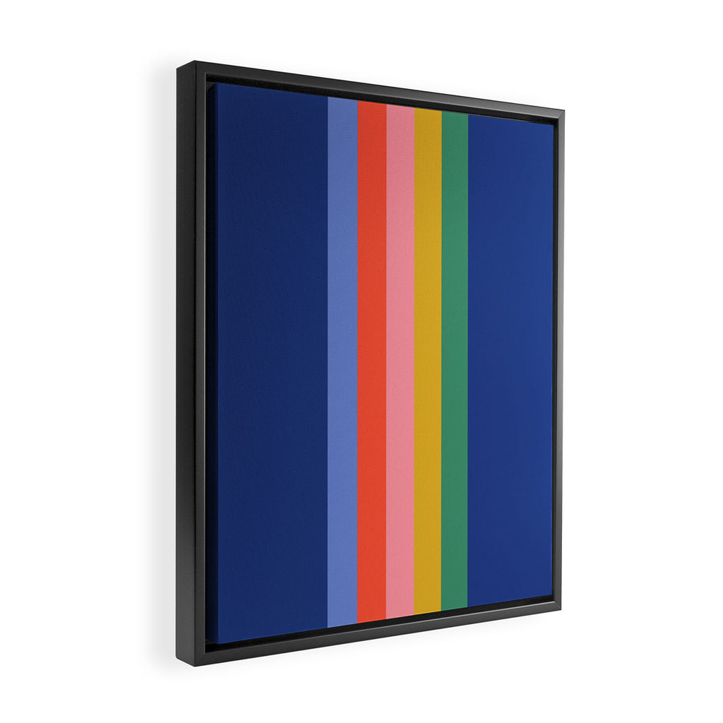 Retro Stripes - blue Framed Canvas Print Gallery Image 2