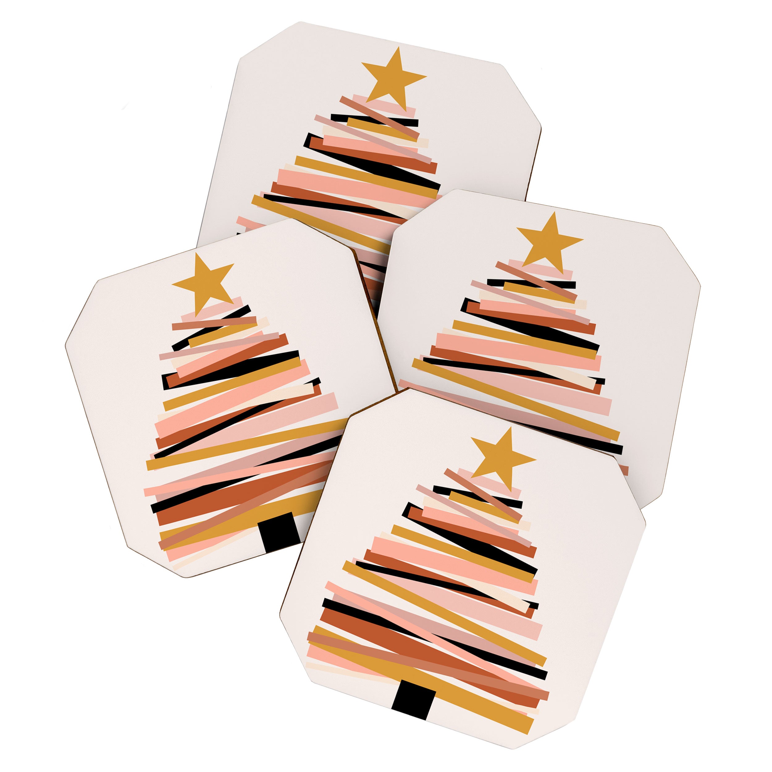 Ribbon Christmas Tree - neutrals Coaster Gallery Image 1