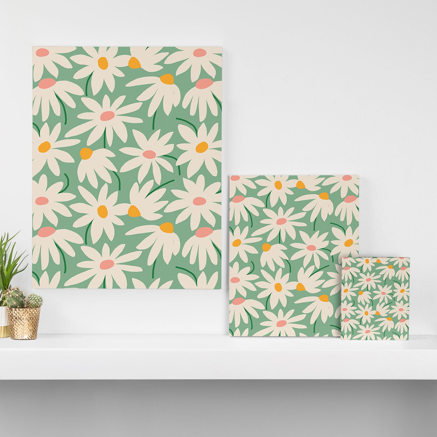 Spring daisies - green Canvas Print Gallery Image 3