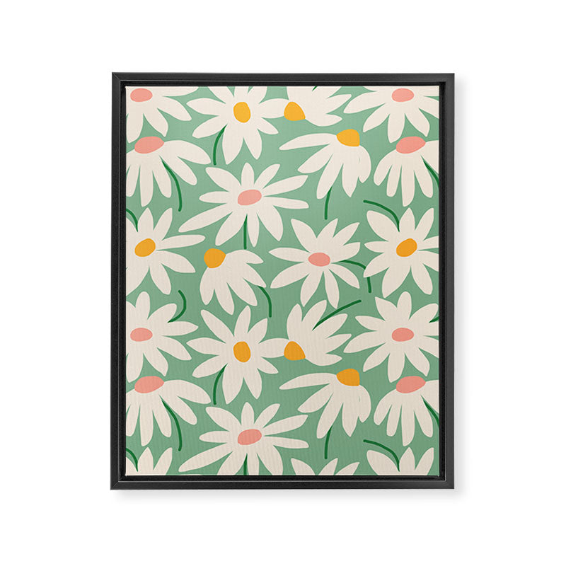 Spring daisies - green Framed Canvas Print Gallery Image 3