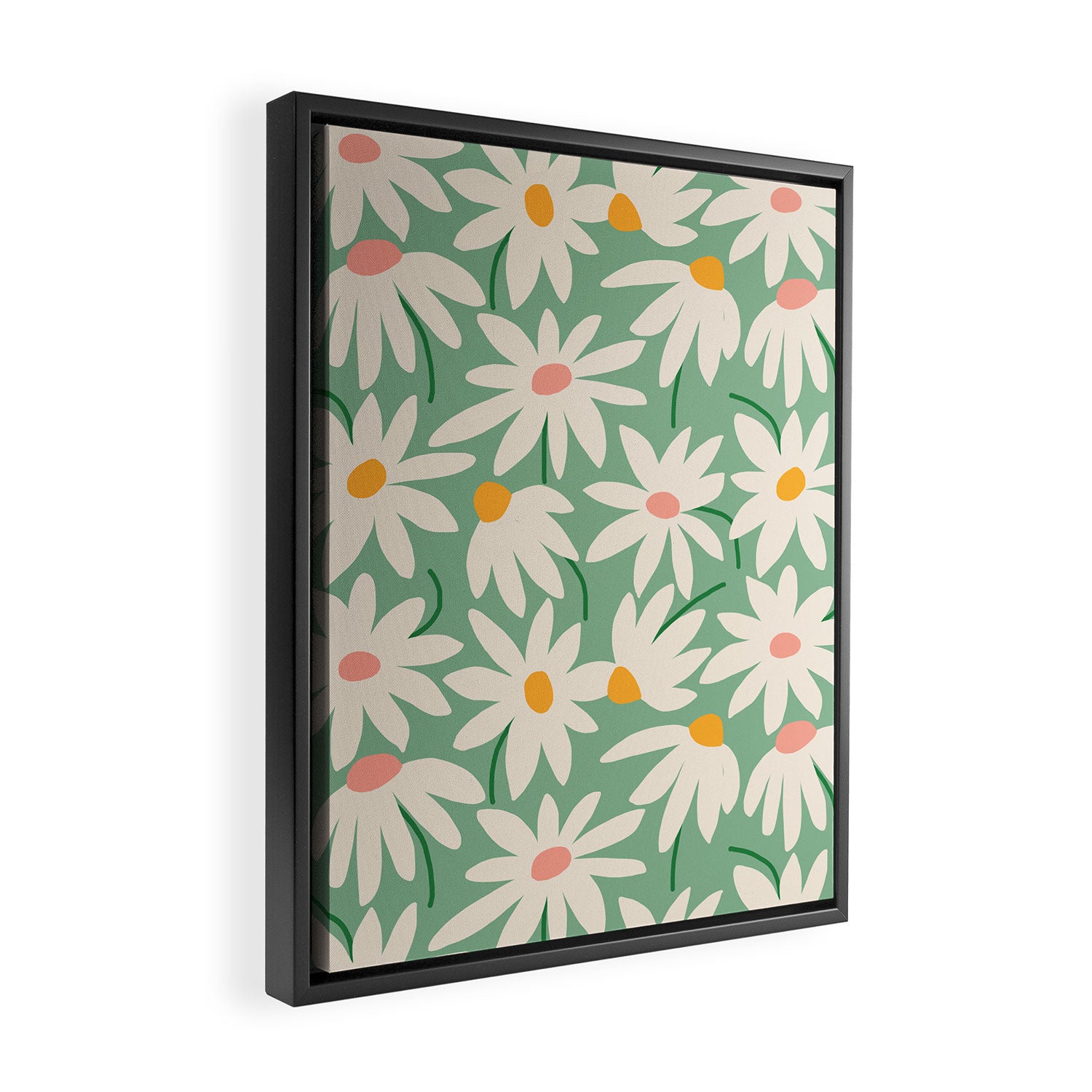 Spring daisies - green Framed Canvas Print Gallery Image 2