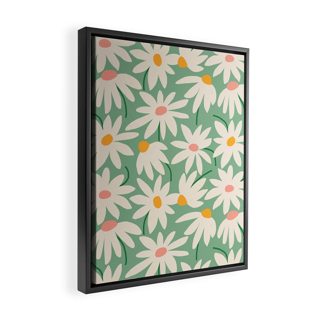 Spring daisies - green Framed Canvas Print Gallery Image 2