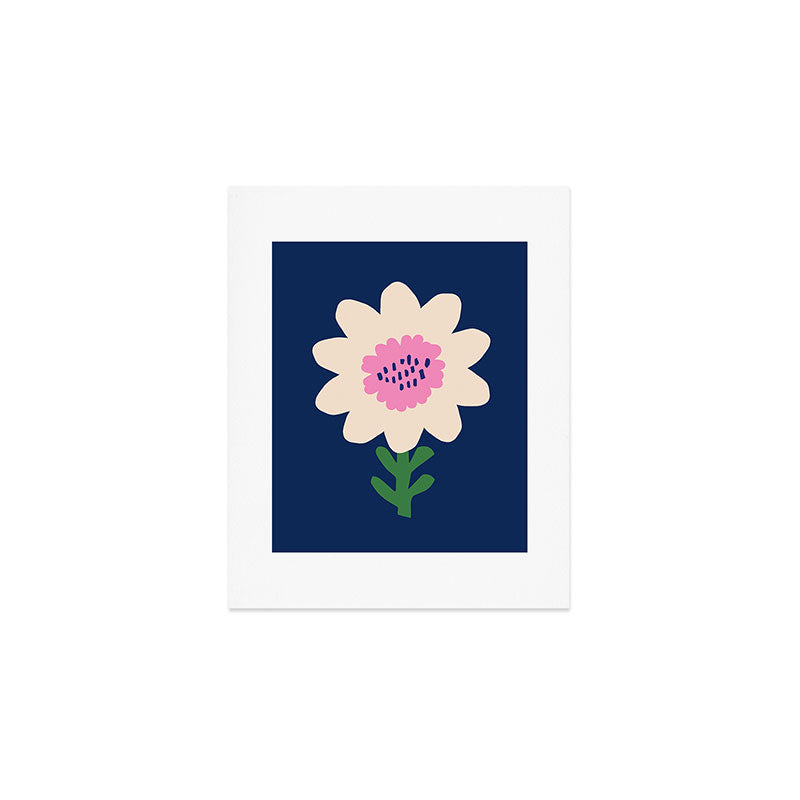 Sunflower - navy & pink Art Print Gallery Image 1