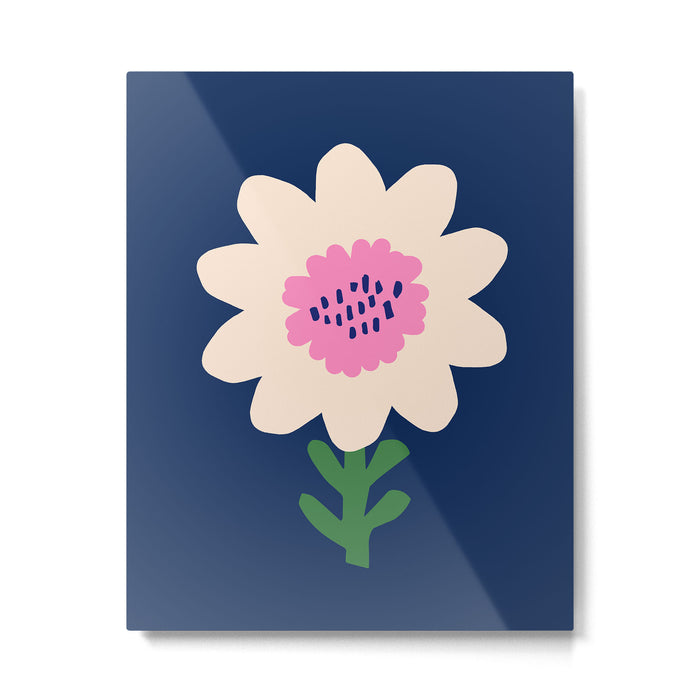 Sunflower - navy & pink Metal Print Gallery Image 1