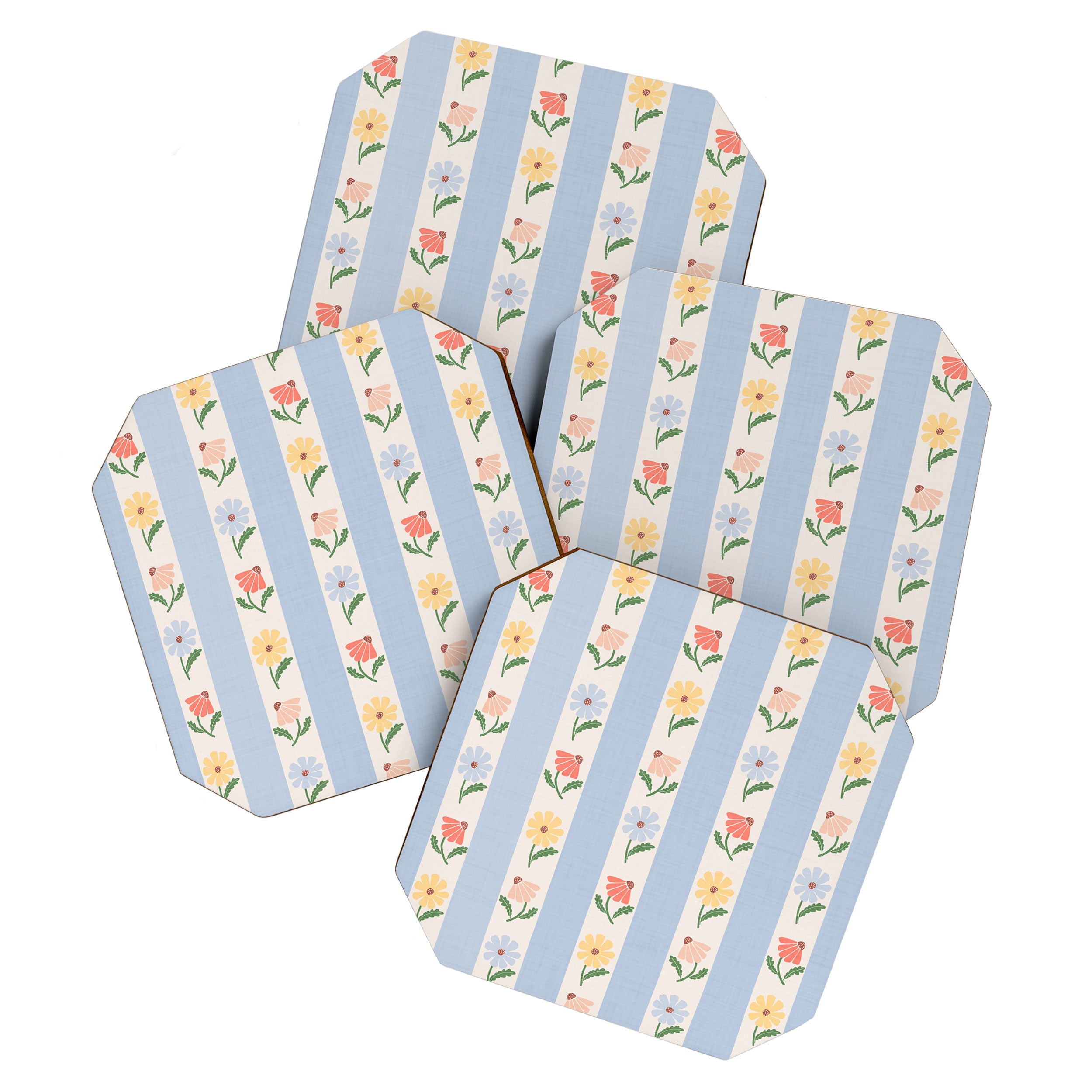Sweet Floral Stripes - vintage blue Coaster Gallery Image 1