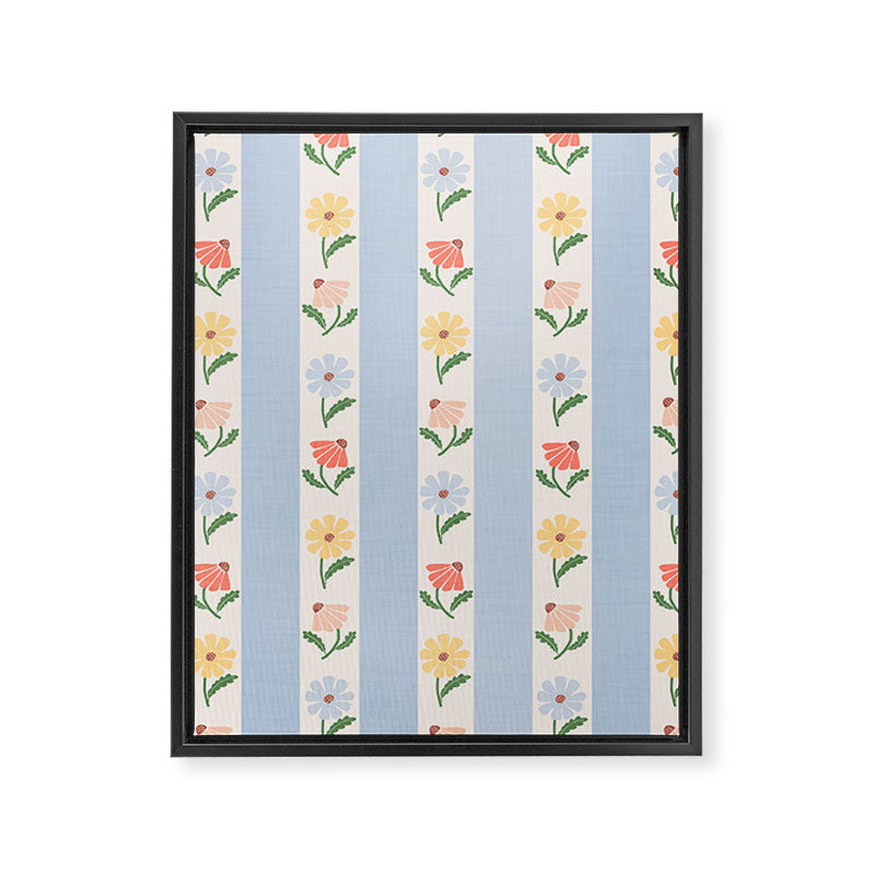 Sweet Floral Stripes - vintage blue Framed Canvas Print Gallery Image 8