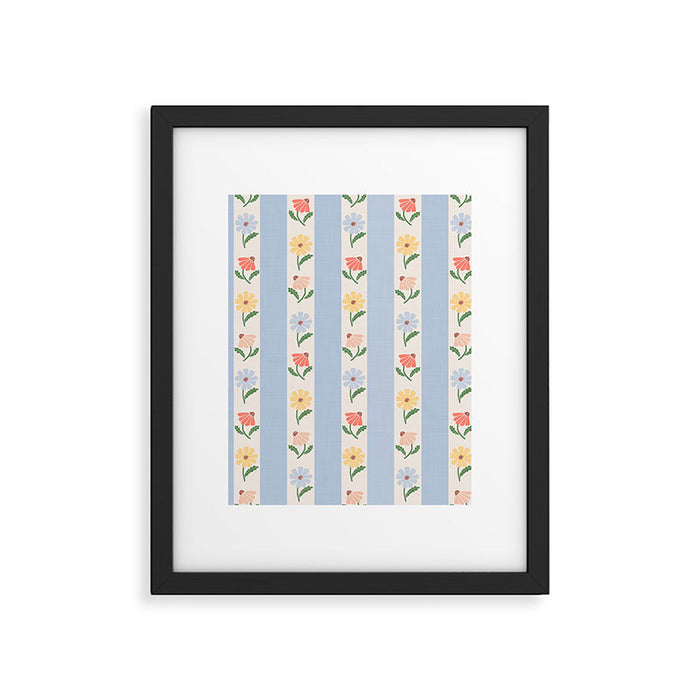 Sweet Floral Stripes - vintage blue Framed Art Print Gallery Image 1