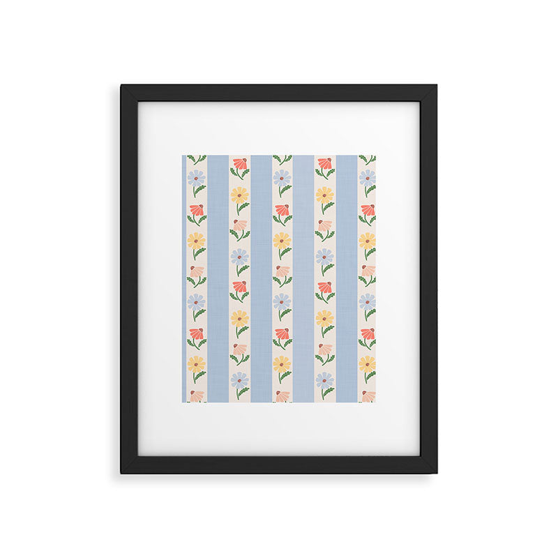 Sweet Floral Stripes - vintage blue Framed Art Print Gallery Image 6