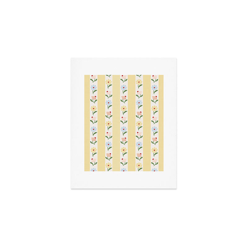 Sweet Floral Stripes - vintage yellow Art Print Gallery Image 1