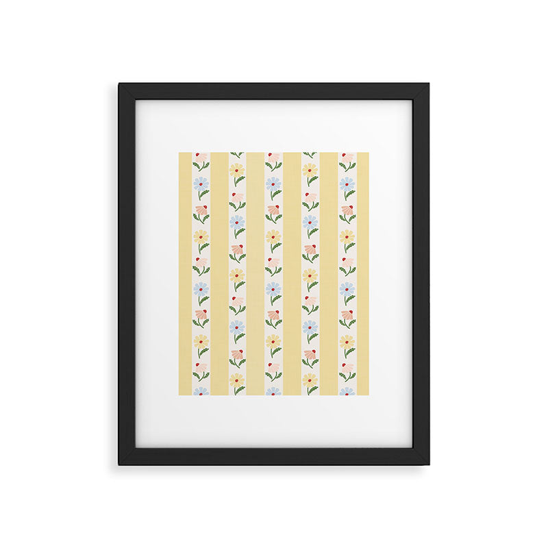 Sweet Floral Stripes - vintage yellow Framed Art Print Gallery Image 6